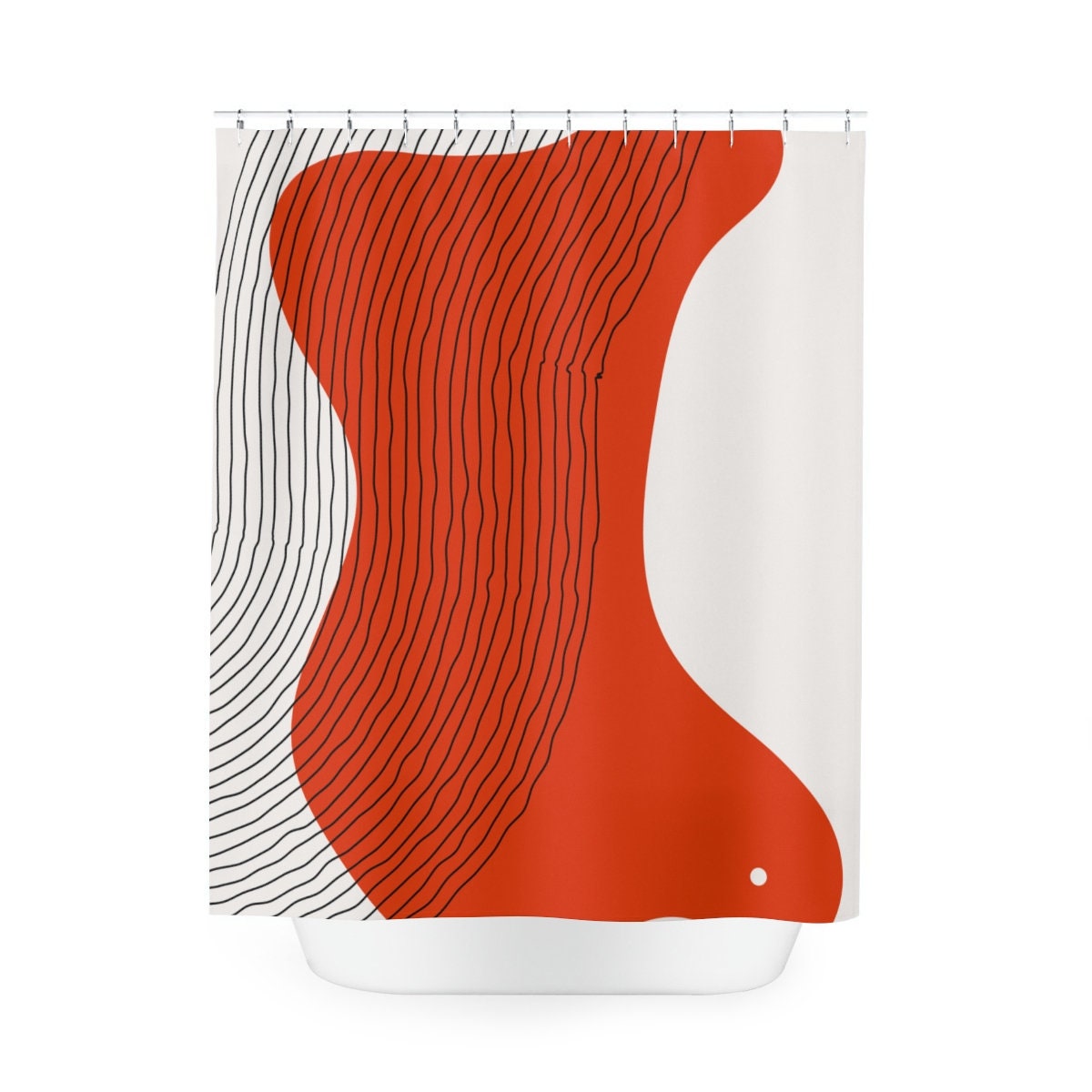 Modern Boho Abstract Red Circle Shower Curtain or Mat | Lakehouse Design | Bathroom Curtain | Minimalist Home Art - Image 4