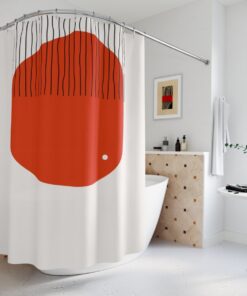 Modern Boho Abstract Red Circle Shower Curtain or Mat, Modern Pal Minimal, Lakehouse Design