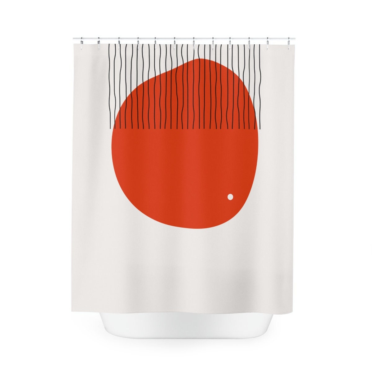 Modern Boho Abstract Red Circle Shower Curtain or Mat, Modern Pal Minimal, Lakehouse Design - Image 3