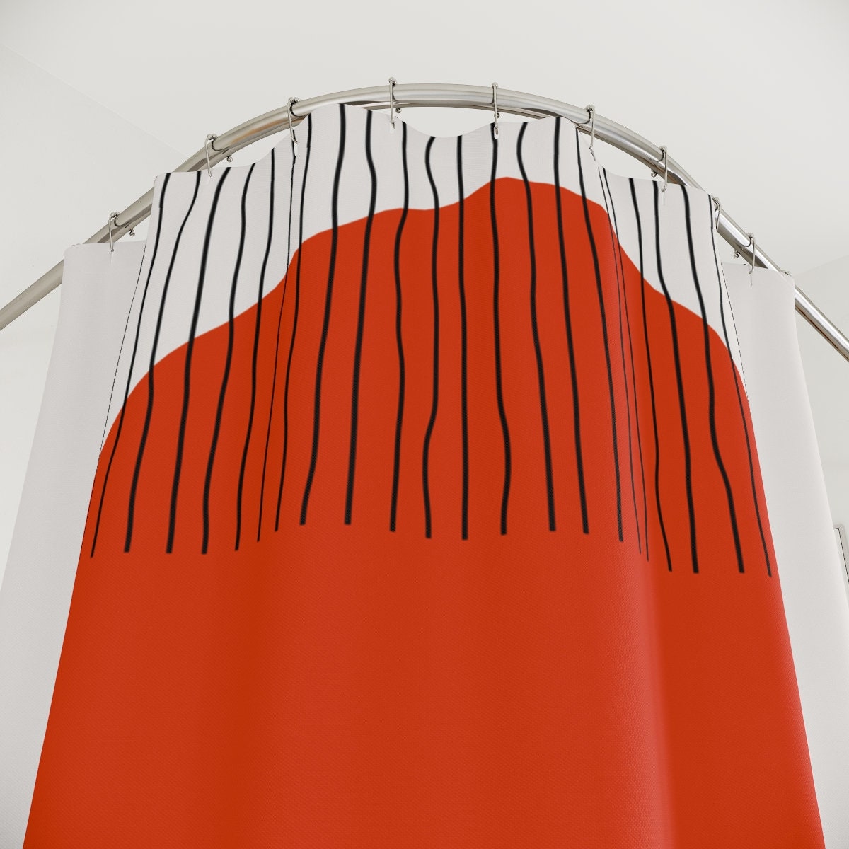 Modern Boho Abstract Red Circle Shower Curtain or Mat, Modern Pal Minimal, Lakehouse Design - Image 4