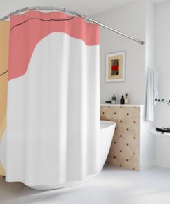 Modern Boho Abstract Waves Shower Curtain, Blue Orange Lake Designer Curtain, Bathroom Curtain