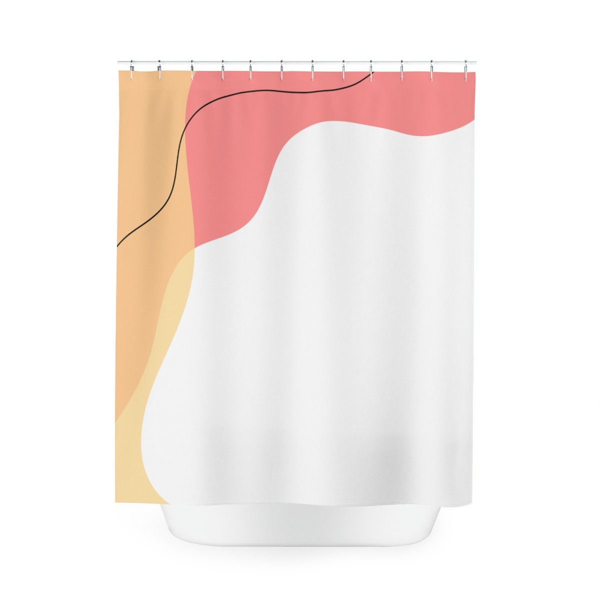 Modern Boho Abstract Waves Shower Curtain, Blue Orange Lake Designer Curtain, Bathroom Curtain - Image 3