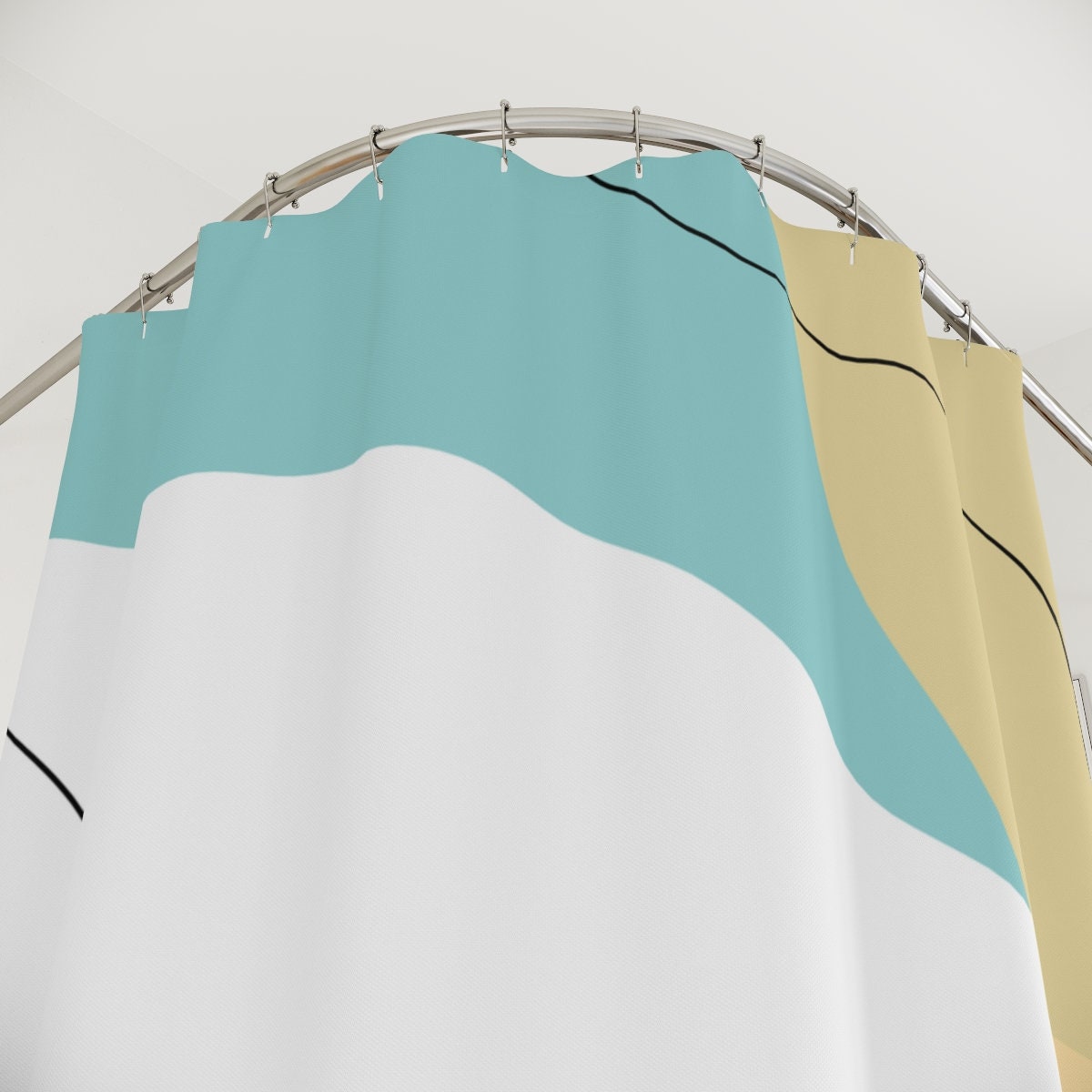 Modern Boho Abstract Waves Shower Curtain, Blue Orange Lake Designer Curtain, Bathroom Curtain, Minimalist Mint Home Art - Image 4