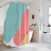Modern Boho Abstract Waves Shower Curtain or Mat, Blue Orange Bathroom Stripes Curtain, Minimalist Mint Home Art