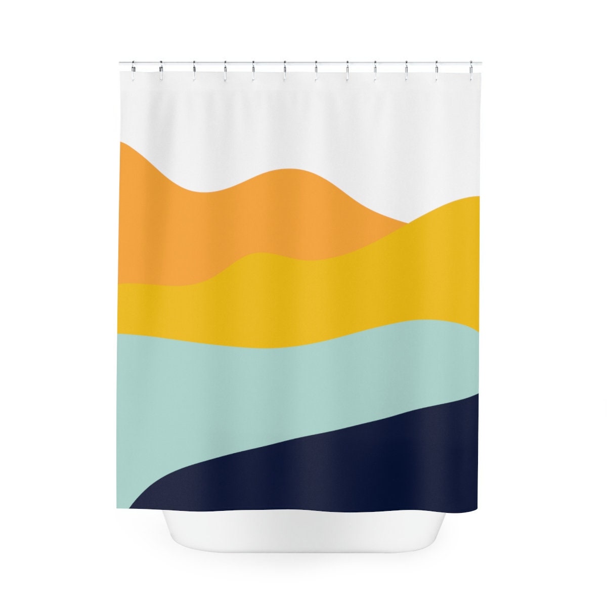 Modern Boho Abstract Waves Shower Curtain or Mat, Blue Orange Lake Design, Bathroom Curtain, At Home Shower Curtains - Image 4