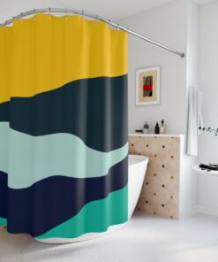 Modern Boho Abstract Waves Shower Curtain or Mat, Minimalist Mint Home Art, Decoration - Travel Shower Curtain