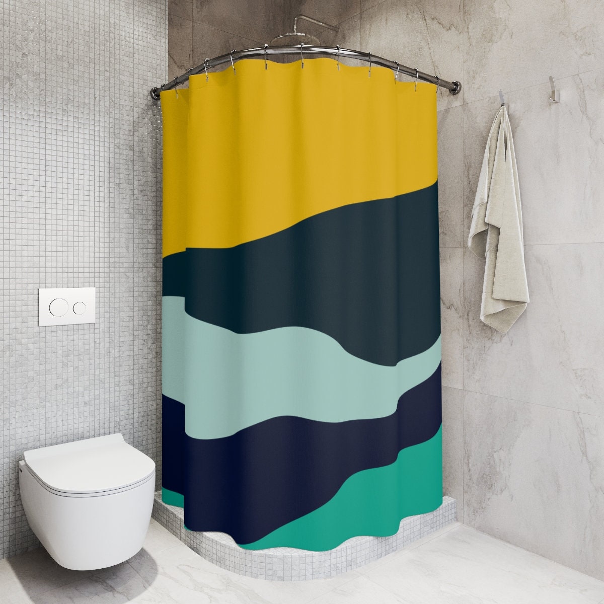 Modern Boho Abstract Waves Shower Curtain or Mat, Minimalist Mint Home Art, Decoration - Travel Shower Curtain - Image 2