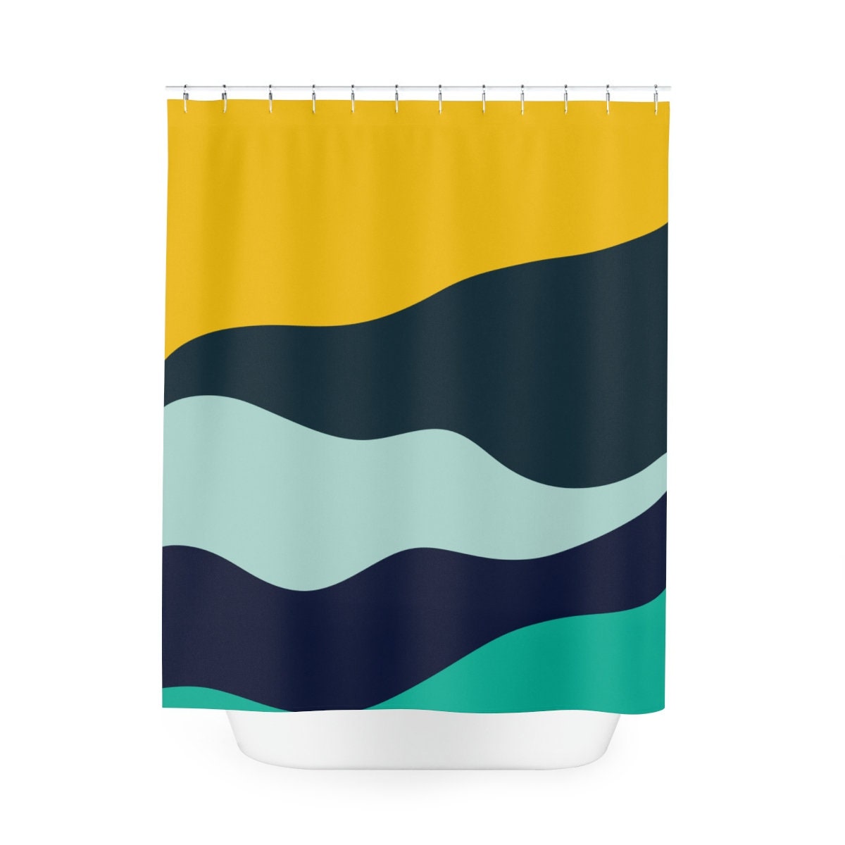Modern Boho Abstract Waves Shower Curtain or Mat, Minimalist Mint Home Art, Decoration - Travel Shower Curtain - Image 4