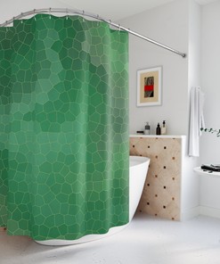 Modern Boho Shower Curtain, Sage Green Tiles Design, Relaxing Bath Decor