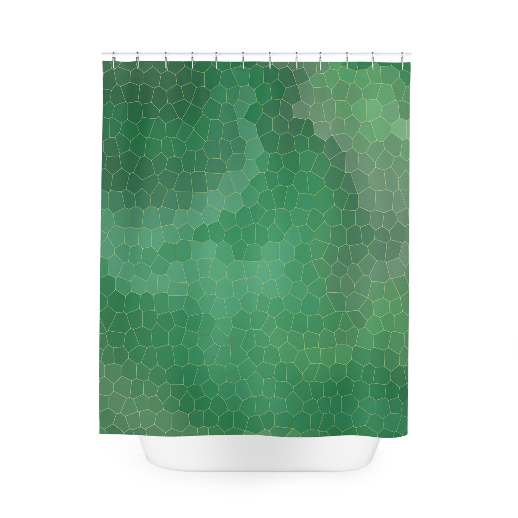 Modern Boho Shower Curtain, Sage Green Tiles Design, Relaxing Bath Decor - Image 2