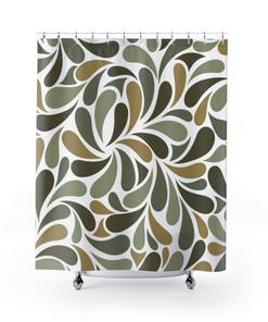 Modern Boho Shower Curtain with Splash of Green and Olive Colors for a Contemporary and Stylish Bathroom