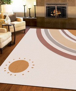 Modern Boho Sun Color Line Area Rug - Soft Washable Rugs, Decorative Carpet with Floor Rugs