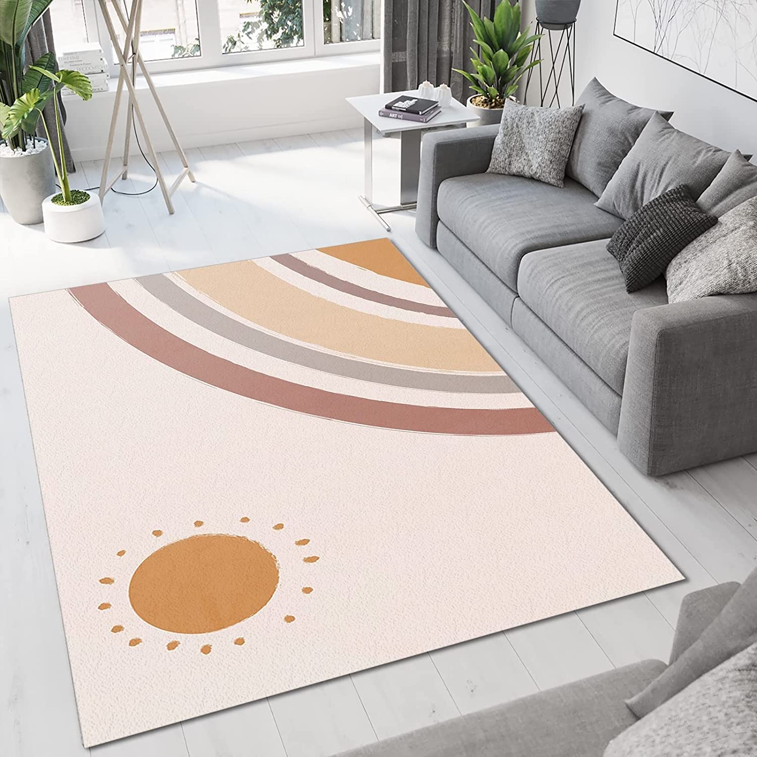 Modern Boho Sun Color Line Area Rug - Soft Washable Rugs, Decorative Carpet with Floor Rugs - Image 2