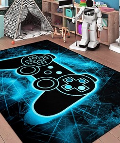 Modern Cool Tech Style Gaming Room: Customizable Gamer Controller Gamepad Pattern Area Rug Floor Carpet Bathroom Mat
