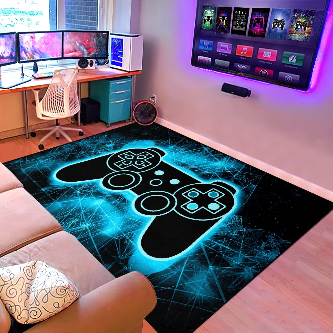 Modern Cool Tech Style Gaming Room: Customizable Gamer Controller Gamepad Pattern Area Rug Floor Carpet Bathroom Mat - Image 2