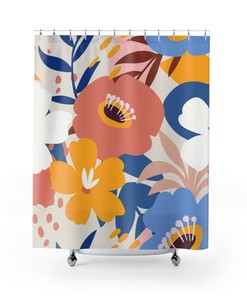 Modern Flower Print Shower Curtain, Add a Pop of Color to Your Bathroom