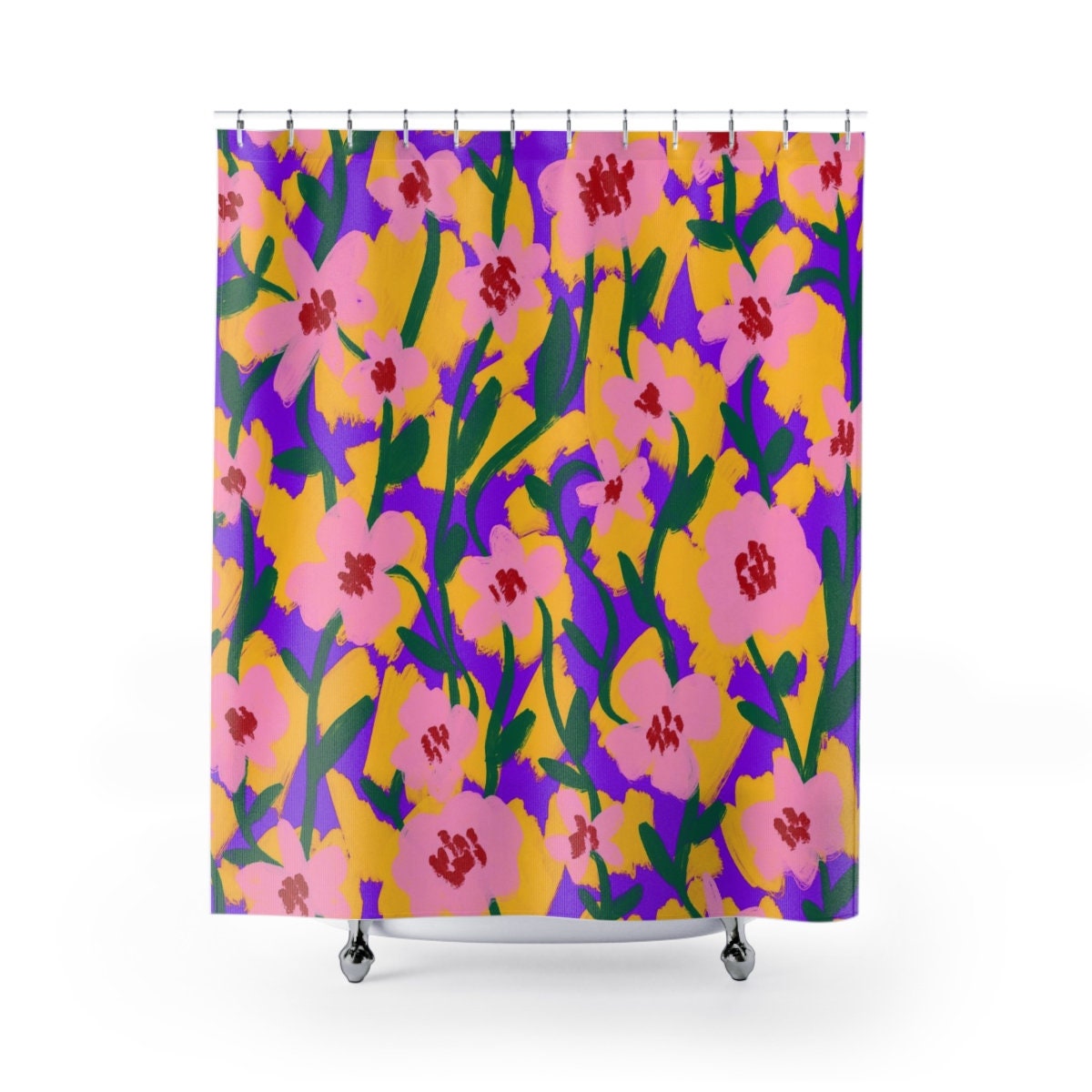 Modern Flower Print Shower Curtain for a Stylish Bathroom