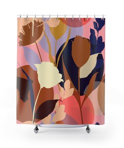 Modern Flower Print Shower Curtain with Gift Idea