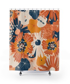 Modern Flower Print Shower Curtain with Housewarming Gift