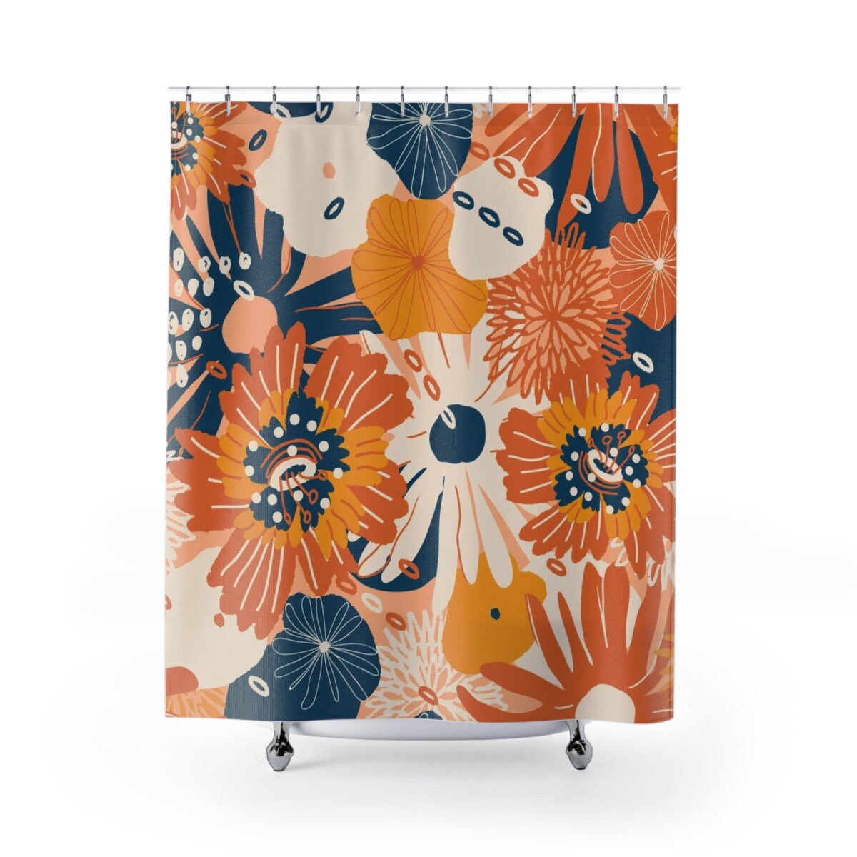 Modern Flower Print Shower Curtain with Housewarming Gift