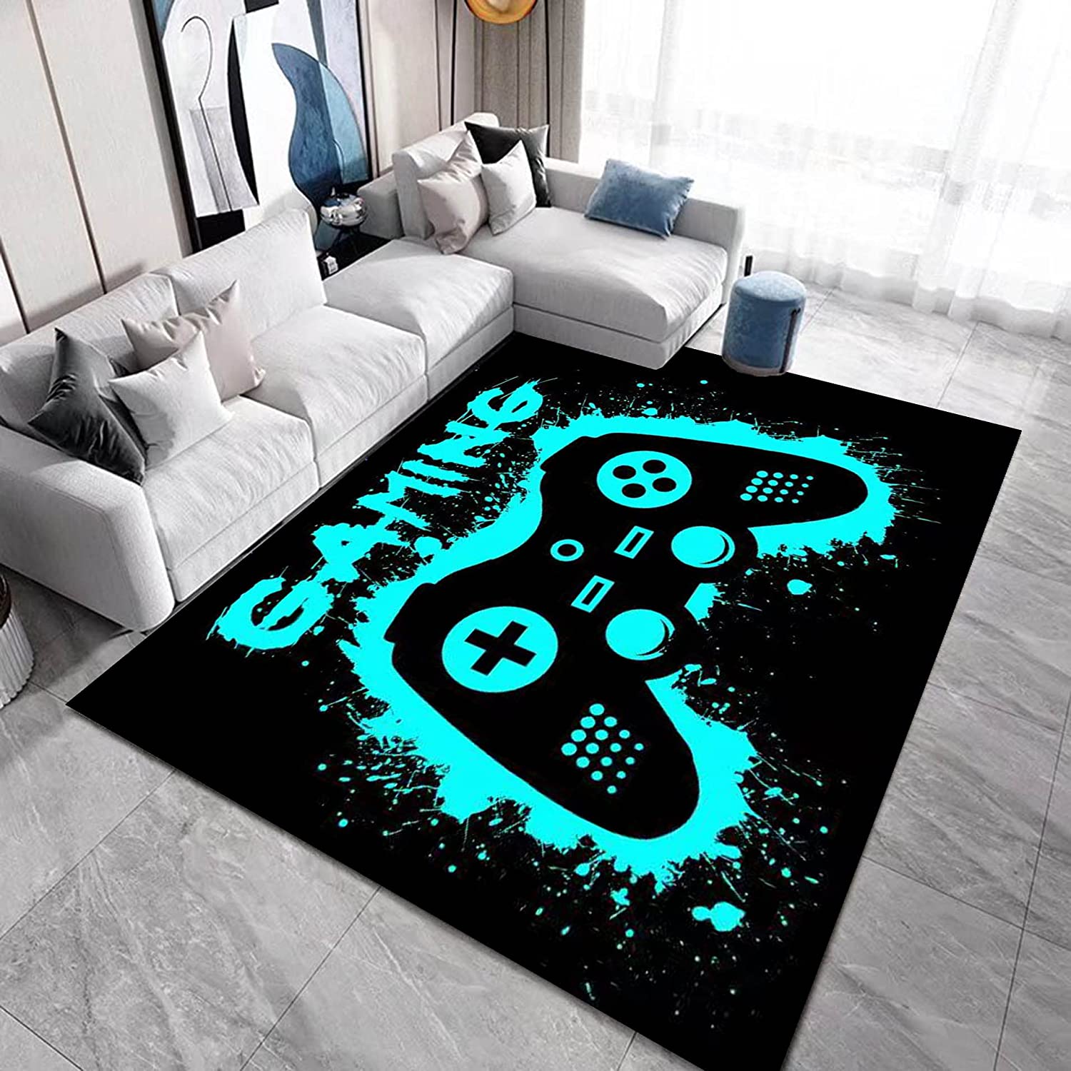 Modern Game Controller Gaming Art Area Rug for Boys Room Decor