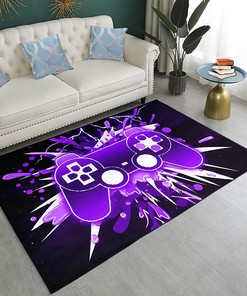 Modern Gamepad Controller Pattern Area Rug - Video Game Carpet Non-Slip for Teens