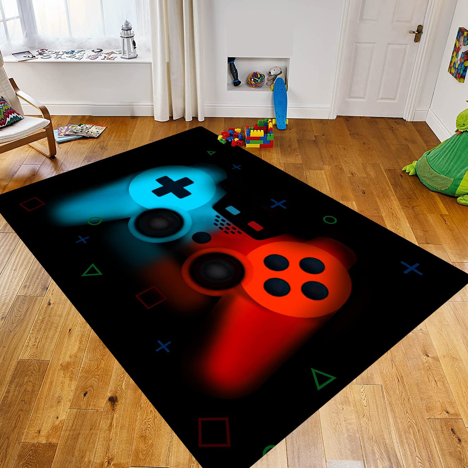 Modern Gaming Video Game Controllers Gamer Area Rug for Bathroom and Bedroom Decor with Video Game Rugs