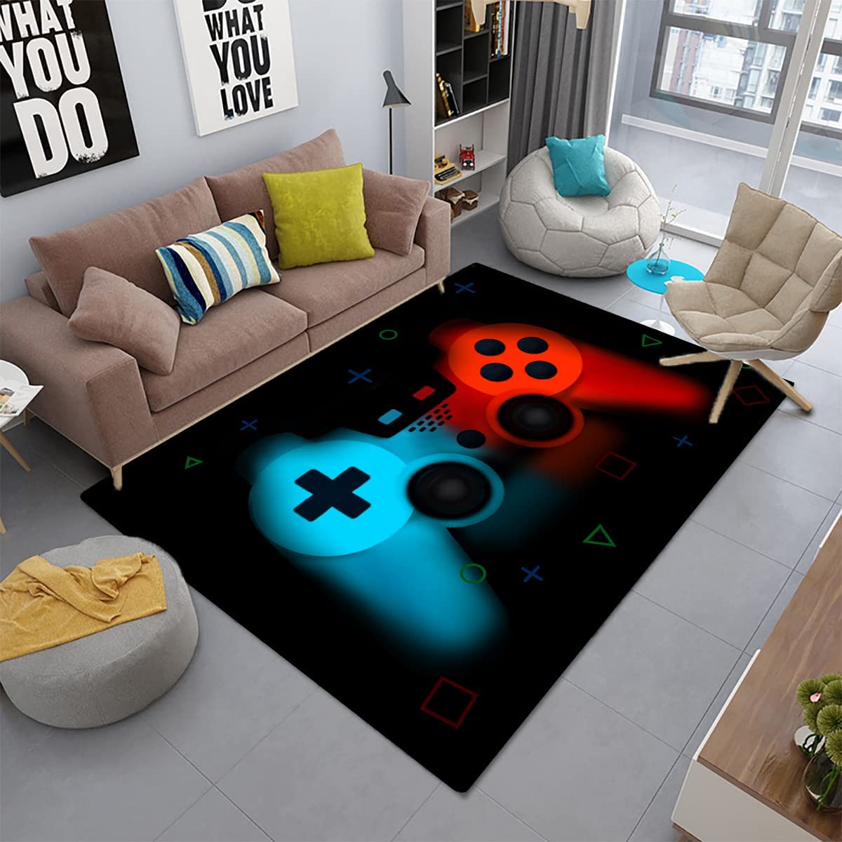 Modern Gaming Video Game Controllers Gamer Area Rug for Bathroom and Bedroom Decor with Video Game Rugs - Image 2