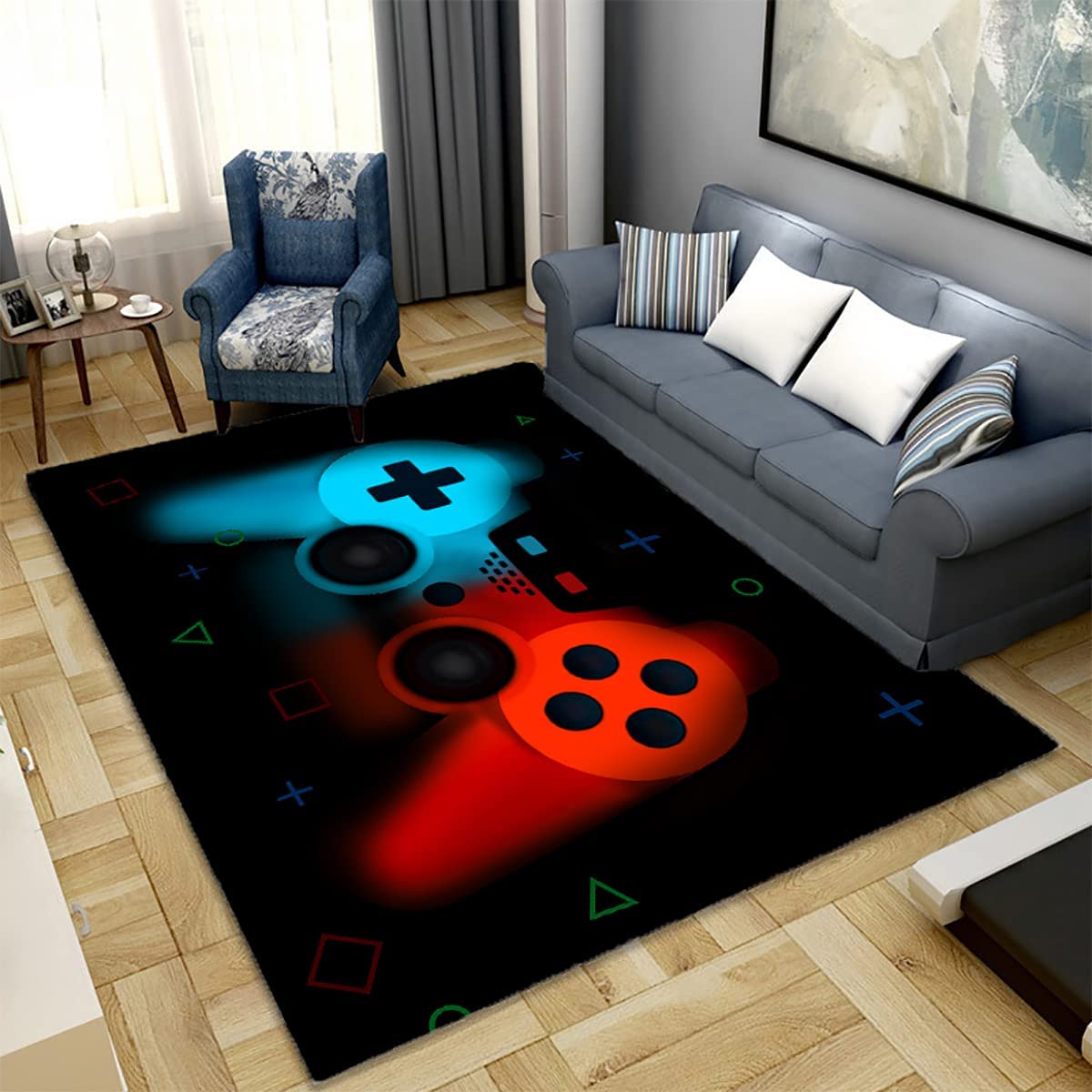 Modern Gaming Video Game Controllers Gamer Area Rug for Bathroom and Bedroom Decor with Video Game Rugs - Image 3