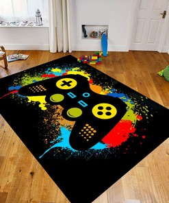 Modern Gaming Video Game Controllers Gamer Area Rug for Leisure and Bedroom Home Decor with Video Game Rugs