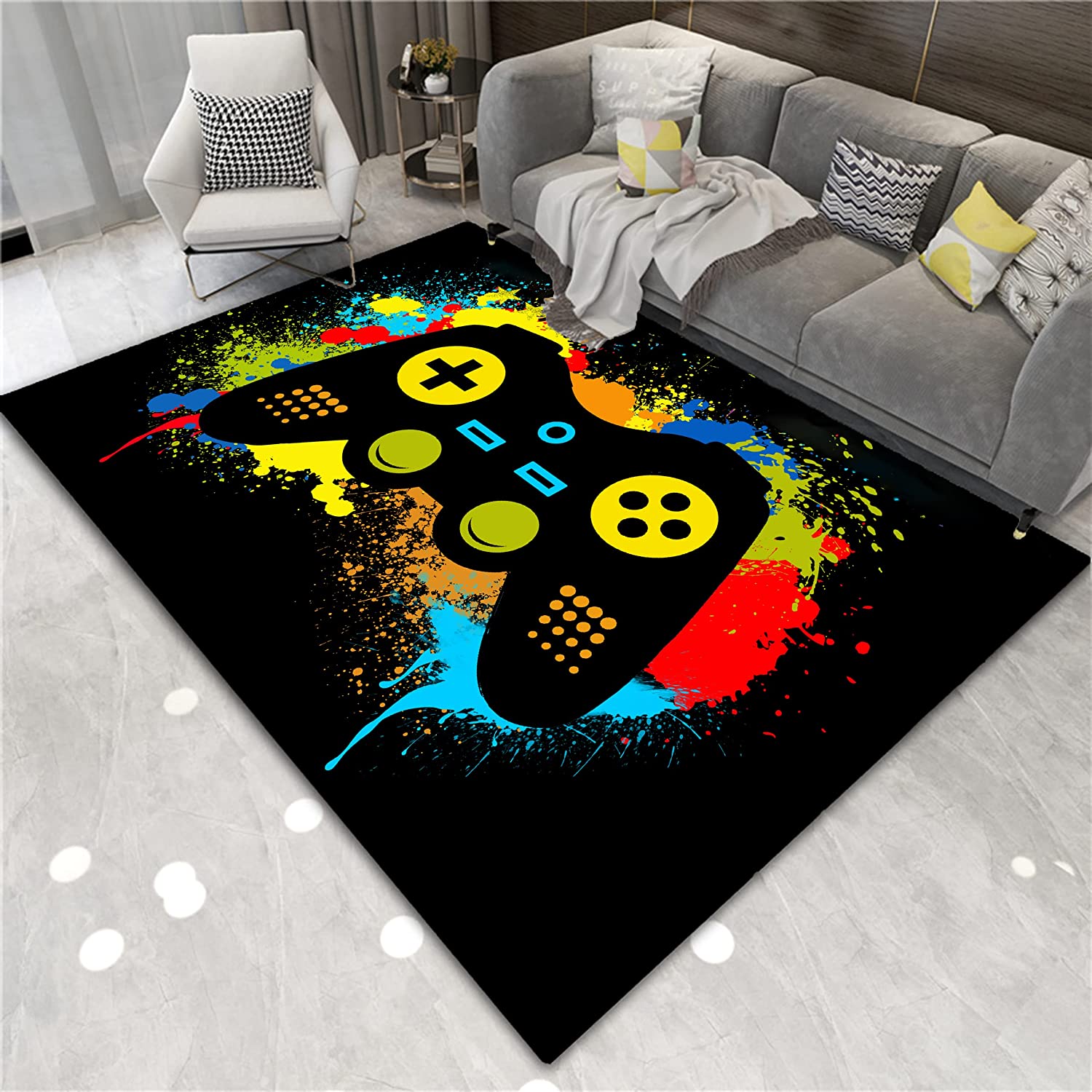 Modern Gaming Video Game Controllers Gamer Area Rug for Leisure and Bedroom Home Decor with Video Game Rugs - Image 4