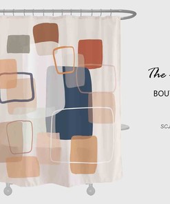 Modern Geometric Squares Shower Curtains Decorative, Art Abstract Waterproof Shower Curtain with Hooks, Bathroom Set