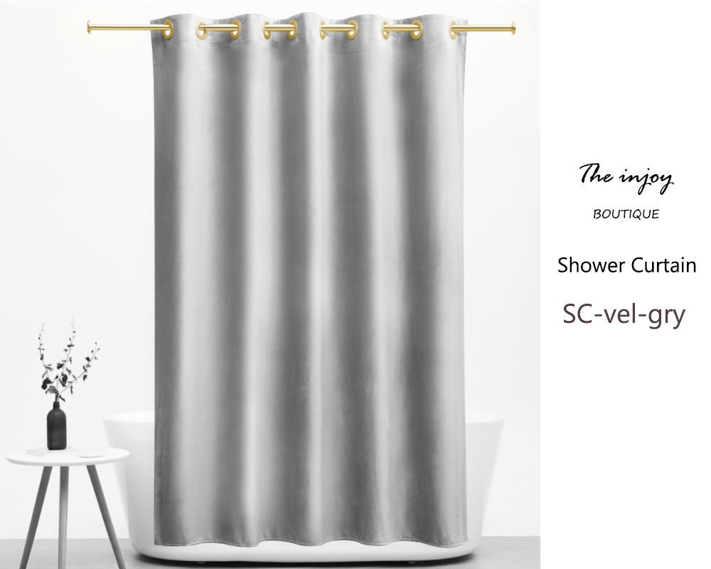 Modern Gray Velvet Shower Curtain - Heavy Duty and Waterproof with Velvet Green Bathroom Decoration