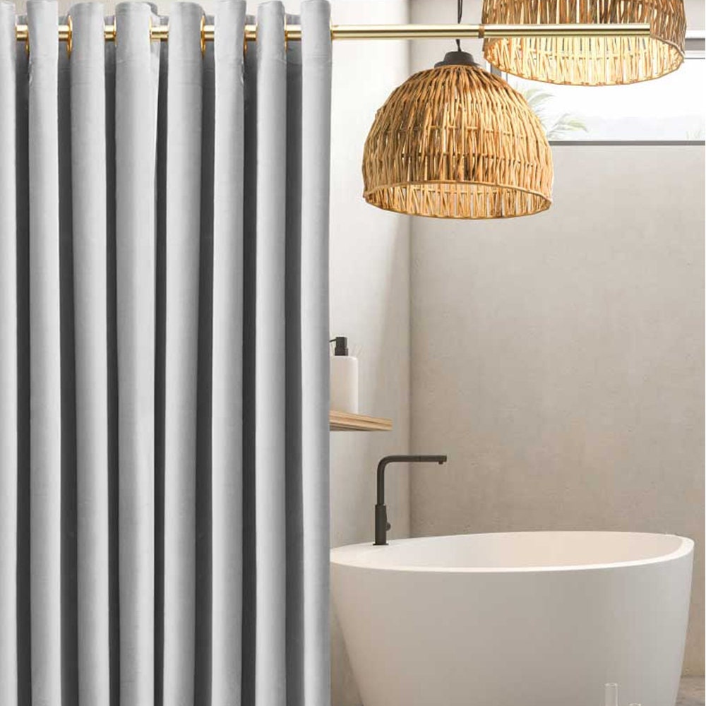 Modern Gray Velvet Shower Curtain - Heavy Duty and Waterproof with Velvet Green Bathroom Decoration - Image 2