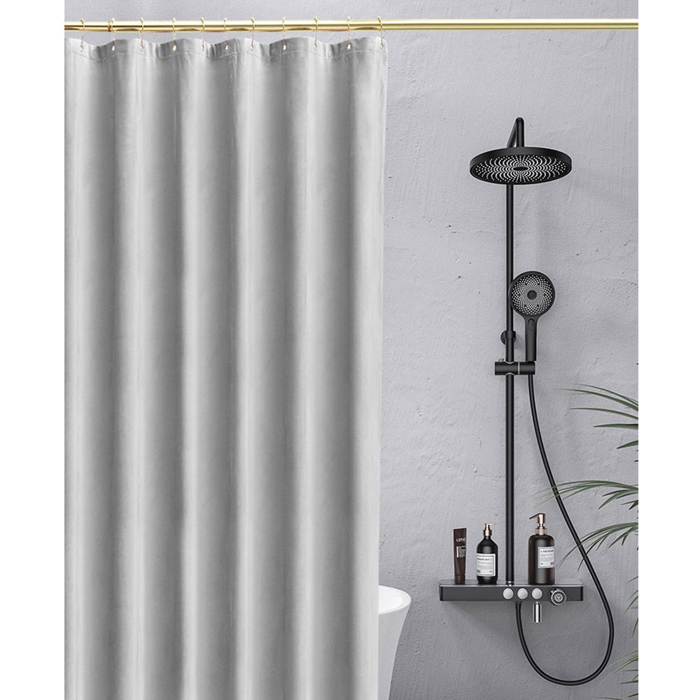 Modern Gray Velvet Shower Curtain - Heavy Duty and Waterproof with Velvet Green Bathroom Decoration - Image 3