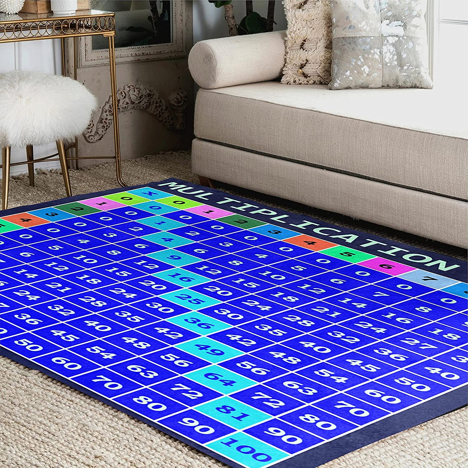 Modern Home Decor Bamboo Living Room Rug - Zebra and Colorful Vortex Area Rug