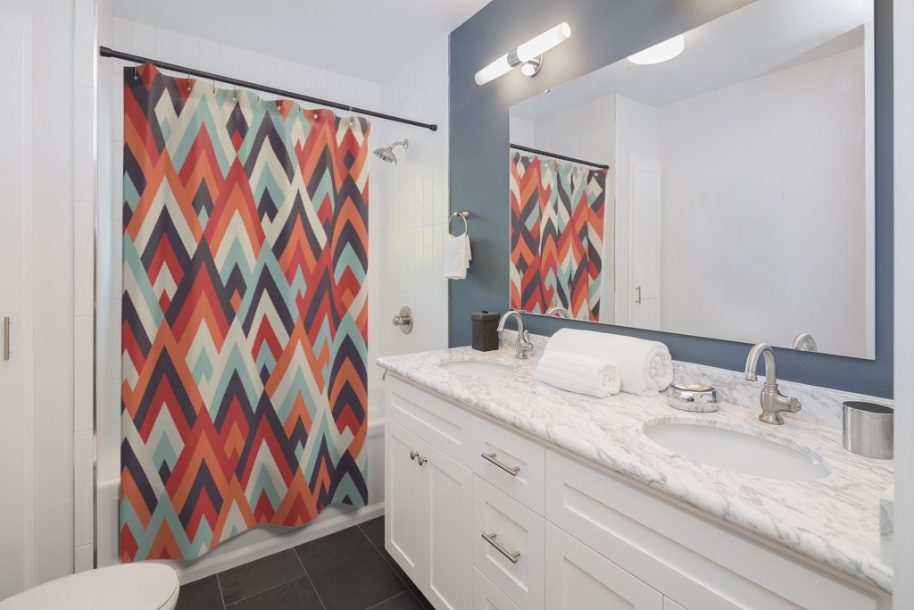 Modern Mid Century Art Deco Shower Curtain | Contemporary Bathroom Accessory | Shower Curtains Decorative - Image 2