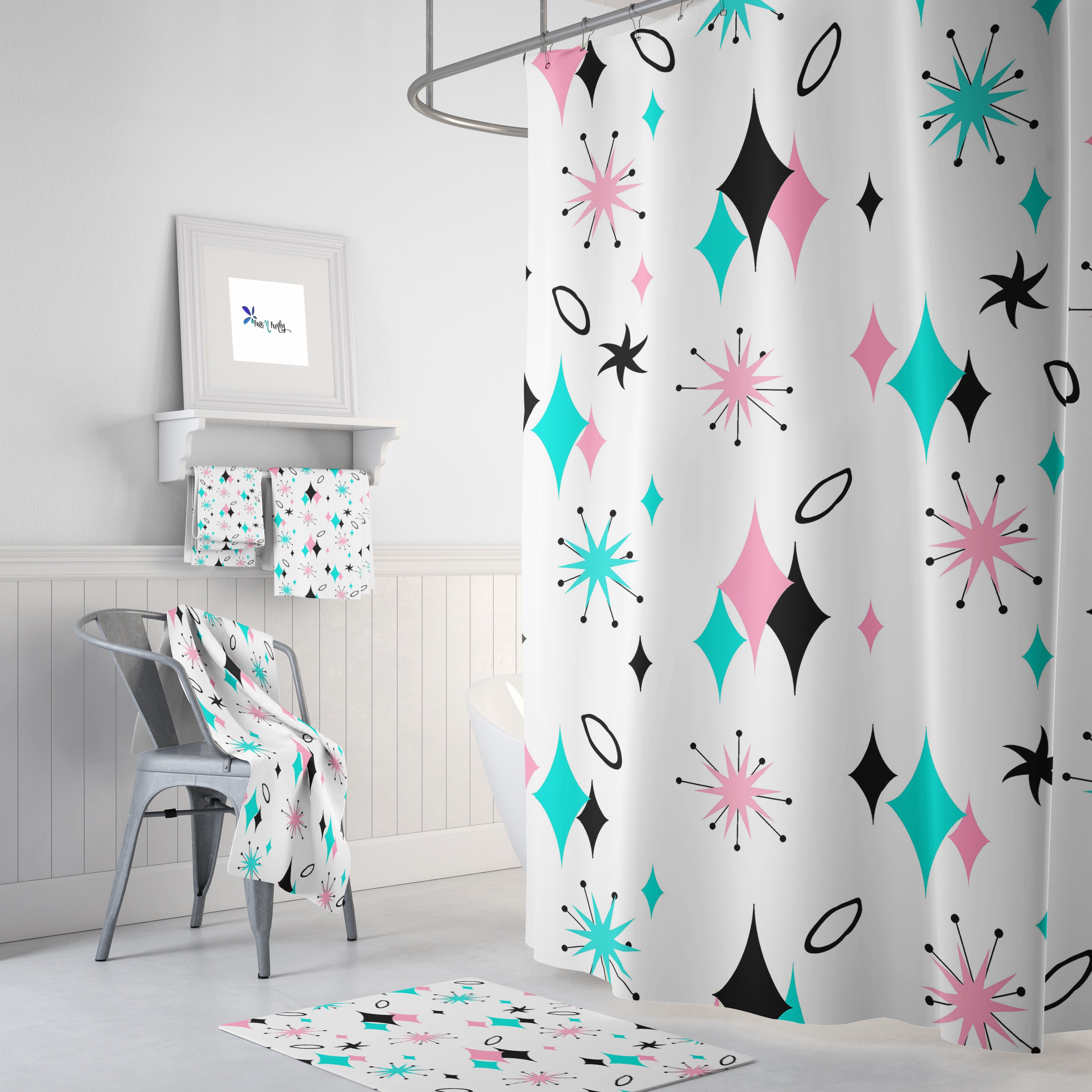 Modern Mid Century Geometric Shower Curtain - Add Some Style to Your Bathroom