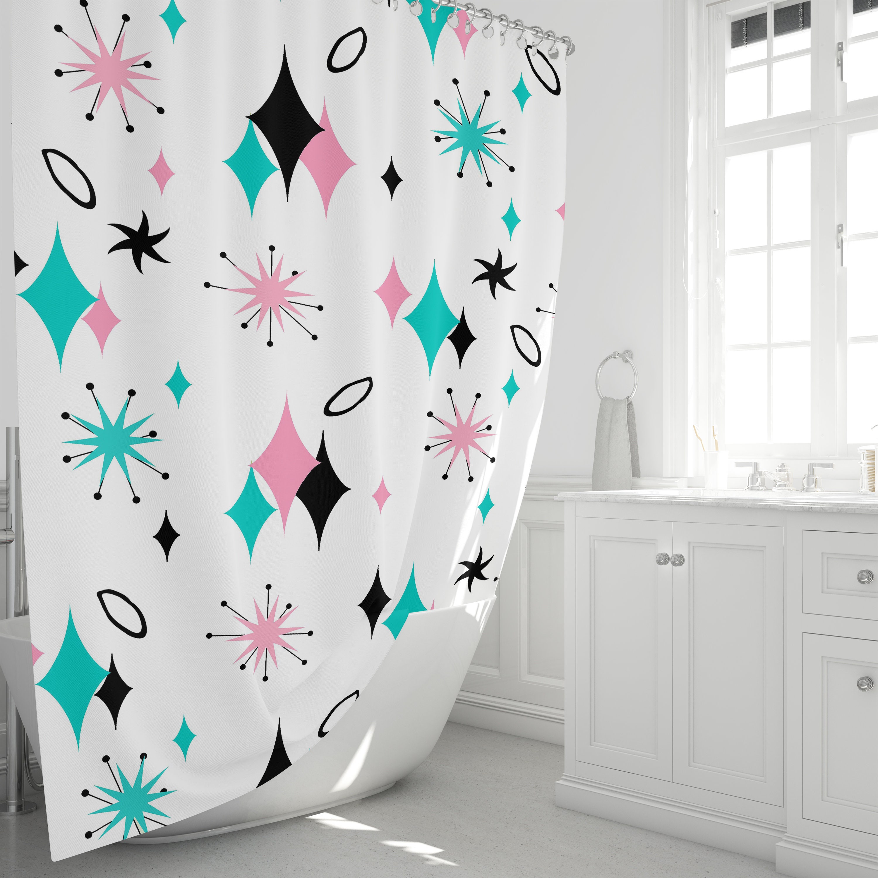 Modern Mid Century Geometric Shower Curtain - Add Some Style to Your Bathroom - Image 2