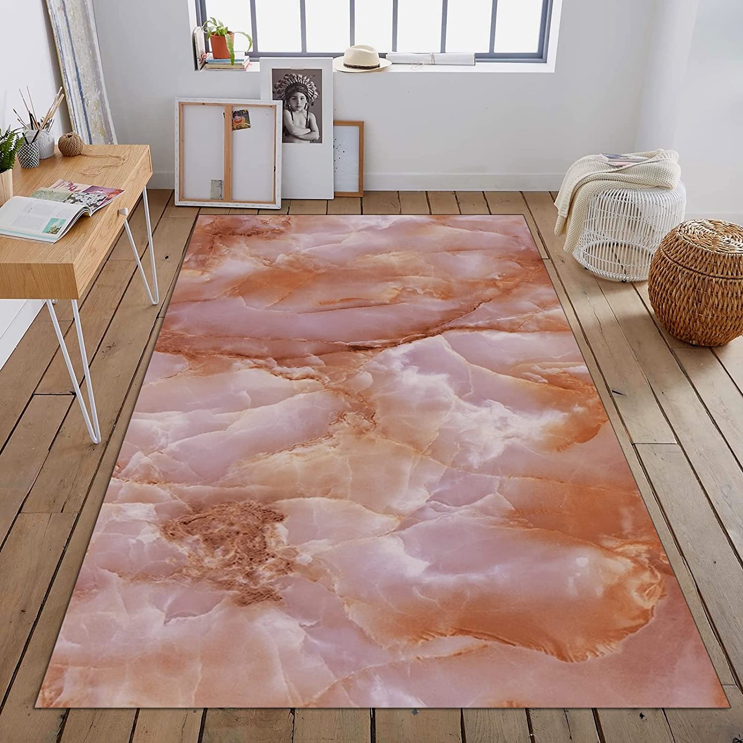 Modern Minimalist Orange Area Rug with Non-Slip Backing for Vibrant Home Decor with 70s Style - Image 2