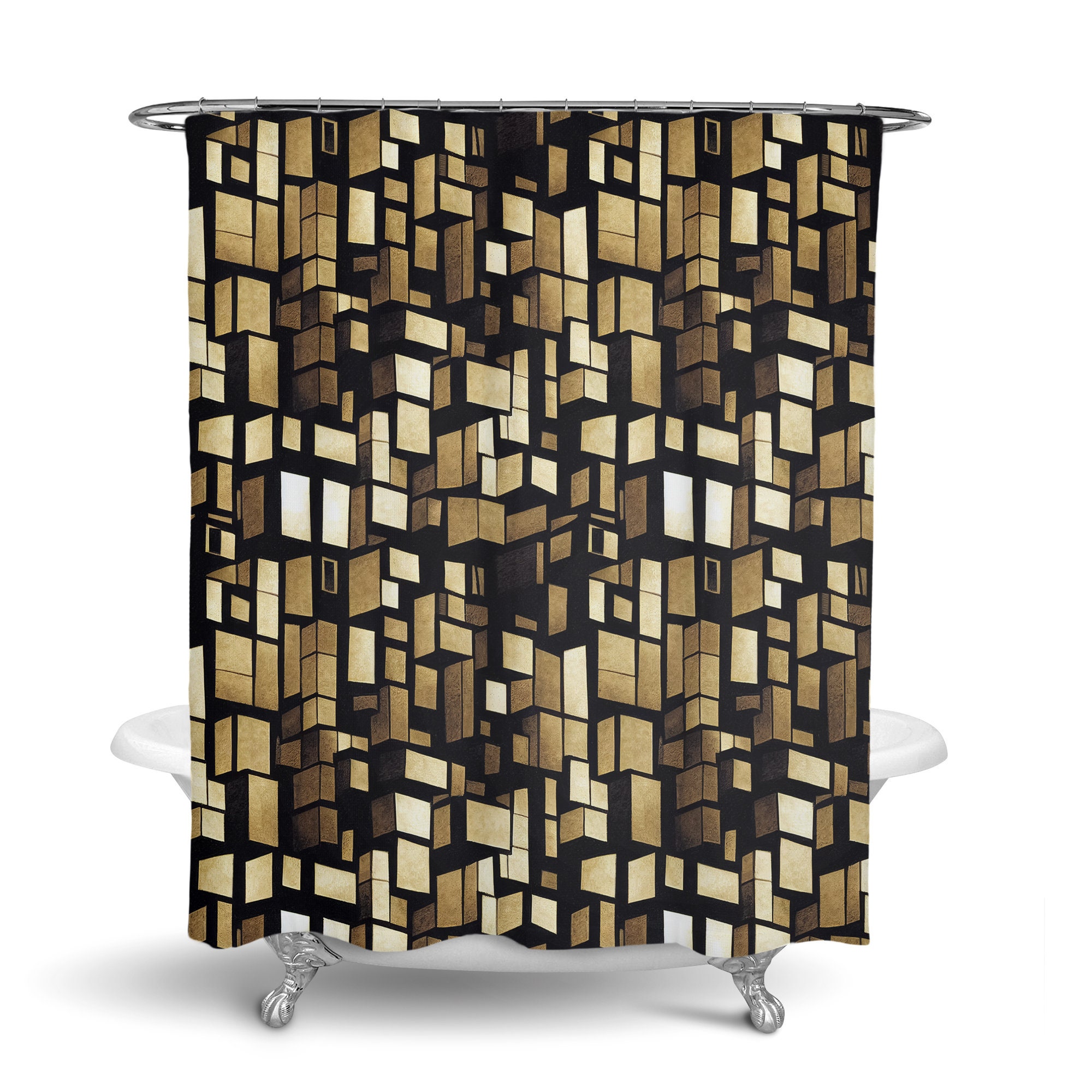 Modern Mod Blocks Abstract Shower Curtain with Optional Matching Towels and Mat for Creative Bathroom Decor - Image 3
