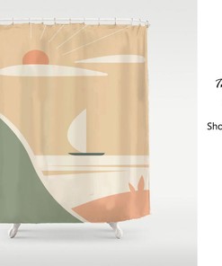 Modern Mountain and Boat Shower Curtain - Waterproof and Washable for Home Decor - Custom Sizes