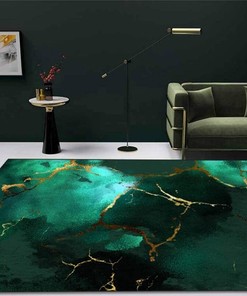 Modern Nordic Luxury Deep Emerald Green Geometric Area Rug with Non-Slip Backing for Contemporary Home Decor