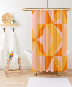 Modern Orange Boho Shower Curtain with Abstract Art Design - Eco-Friendly and Waterproof
