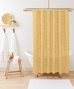 Modern Orange Shower Curtain, Abstract Boho Bath Decor, Eco-Friendly Material