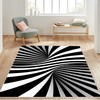 Modern Personalized 3D Vortex Illusion Rug, Showcasing Black and White Optical Art Curves