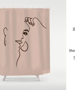 Modern Pink Art Face Shower Curtain - Waterproof and Washable for Bathroom - Customized Size Curtains with Hooks