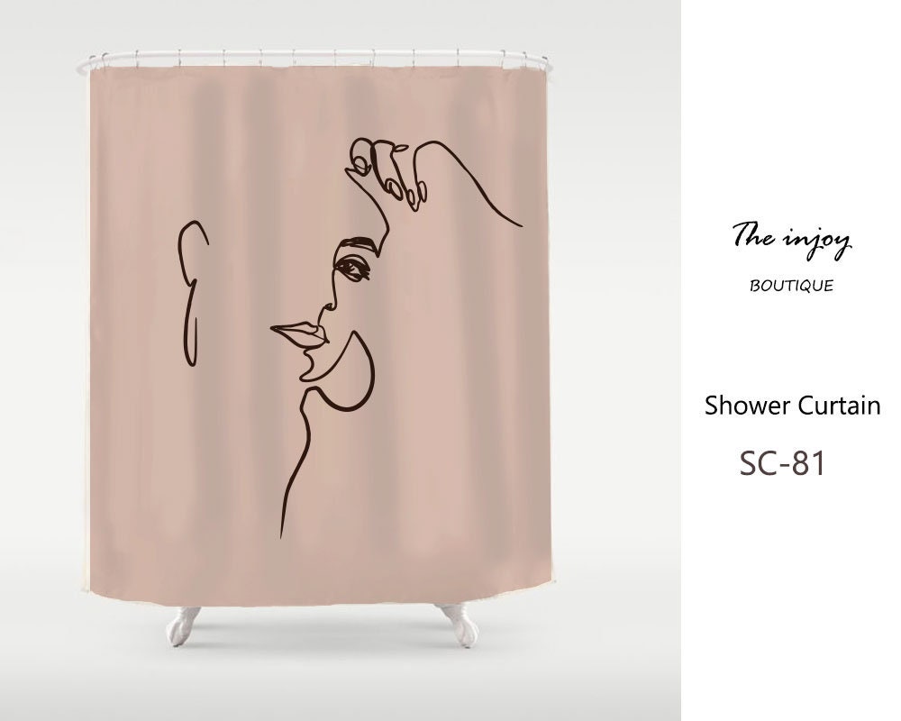 Modern Pink Art Face Shower Curtain - Waterproof and Washable for Bathroom - Customized Size Curtains with Hooks