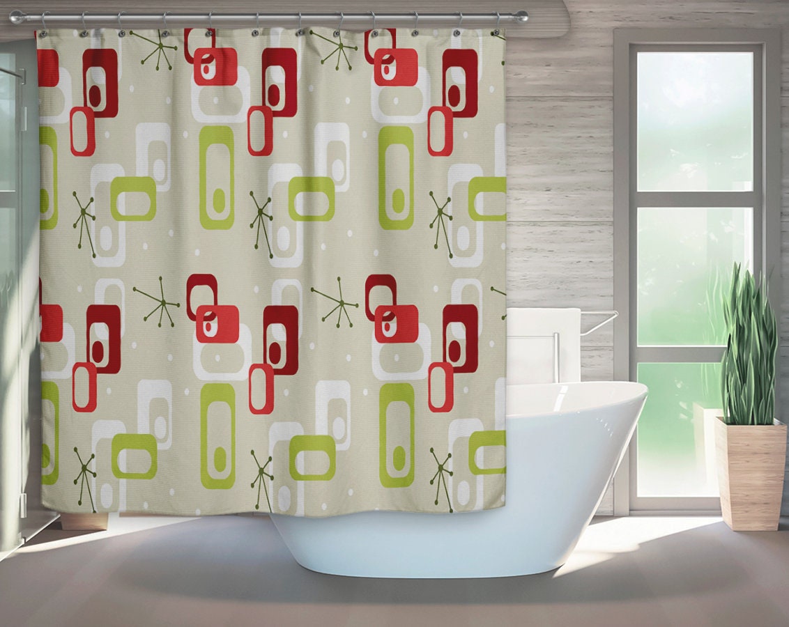 Modern Retro Eames Era Shower Curtain for a Stylish Gift