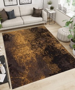 Modern Retro Minimalism Yellow Brown Distressed Texture Area Rug - Striking Carpet for Your Home